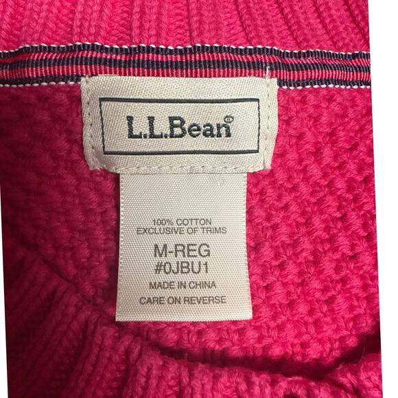 Vintage LL Bean Size Medium Bright Pink Cardigan Cotton Large Button 3/4 Sleeves - Picture 4 of 5